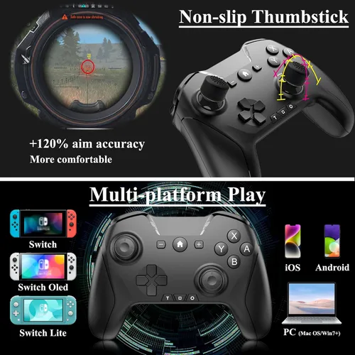 Vista 5 de PlayHard Switch Controller, Wireless Switch Pro Controllers with Thumb Grip Caps for SWITCHOLEDLITE, Remote Gamepad for Switch Pro, Programmable