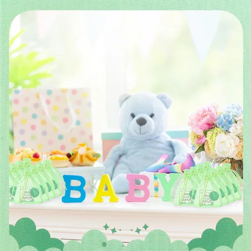 Vista 5 de Ctosree 50 Sets Baby Shower Favors for Guests Include 50 Pcs Tea Light Candle Bulk Thank Tag and Chiffon Bag with Drawstring Retractable Ballpoint