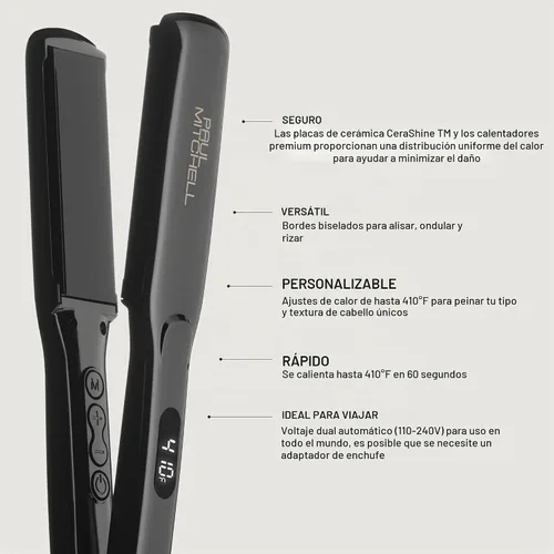 Vista 2 de Paul Mitchell Smooth+ Ceramic Flat Iron, Adjustable Heat Settings, for Smoothing + Straightening