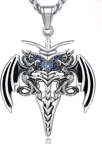 Vista 20 de YAMI Collar de alas angulares para hombre, ángel de la guarda, dragón, cuervo, pulpo, collar de anime, collar de acero inoxidable 316