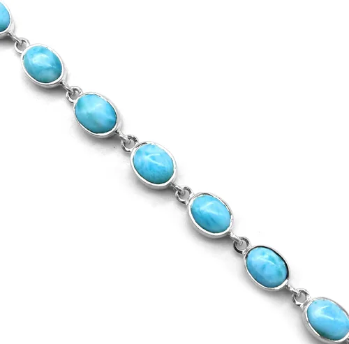 Vista 2 de Pulsera de cadena de eslabones de larimar natural de forma ovalada para mujer, piedra azul 925, hecha a mano, ajustable, pulsera para ella, Piedra