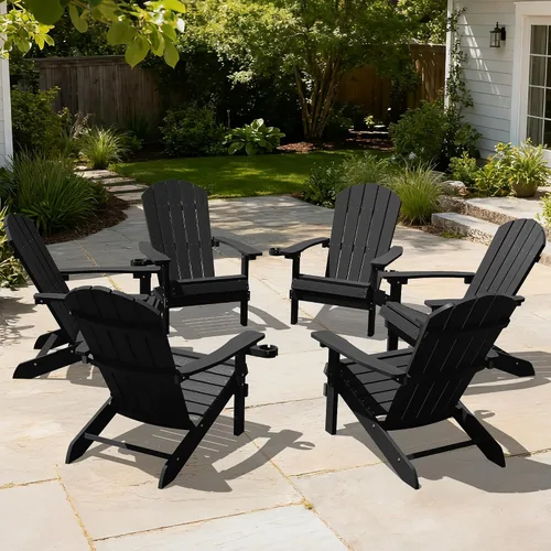 Vista 63 de YEFU Silla Adirondack de plástico resistente a la intemperie, sillas de patio con instalación fácil en 5 pasos, se ve exactamente como madera real
