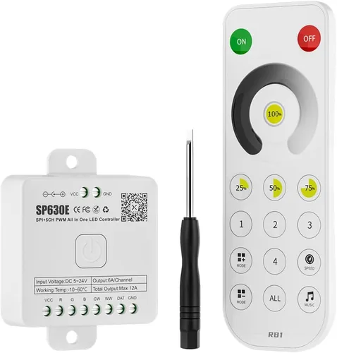 Vista 9 de BTF-LIGHTING RB3 2.4G Mando a distancia inalámbrico táctil RF para tira de luces LED RGB RGBW de persecución SPI, control de 4 zonas compatible