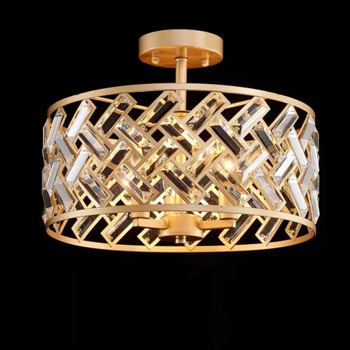 Vista 4 de AGV LIGHTING Lámpara de Techo Semiempotrada Dorada, Lámpara de Araña de Cristal para Techo para Dormitorio, Cocina, Pasillo