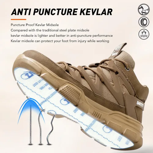 Vista 3 de Asiman Zapatos de punta de acero para hombres y mujeres, zapatos de trabajo indestructibles, ligeros, cómodos, de seguridad, antideslizantes