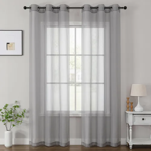 Vista 60 de OWENIE Cenefa transparente con ojales negros para ventanas, 2 paneles de 52