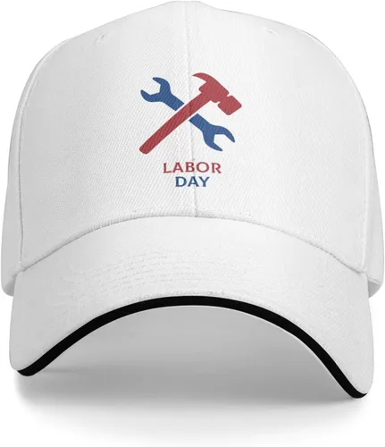 Vista 2 de Anragon Feliz Día del Trabajo Sombrero Divertido Gorra de Béisbol Mujeres Hombres Ajustable Poliéster Sombreros, Blanco