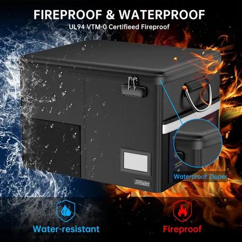 Vista 3 de Caja de documentos ignífuga de 5200 ℉ con cerradura, organizador de archivos impermeable con asa, archivador plegable portátil con tira reflectante