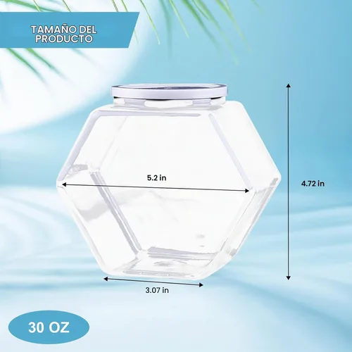 Vista 2 de Tarros hexagonales de plástico con tapas herméticas, paquete de 12, 30 onzas, reutilizables