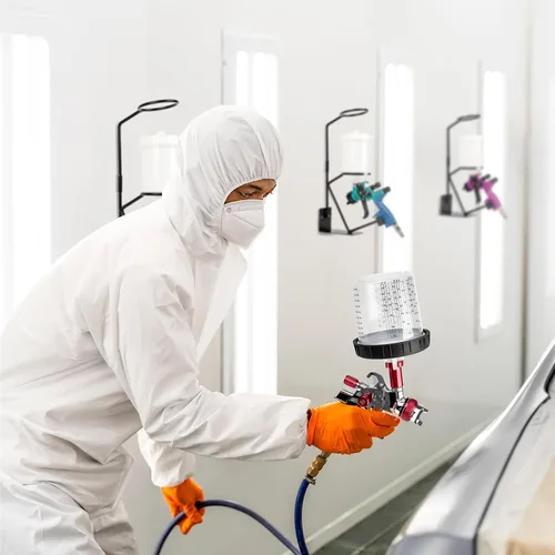 Vista 2 de YUZES Soporte para pistola de pintura de alimentación por gravedad con 100 coladores de pintura de malla de nailon y soporte de colador extraíble