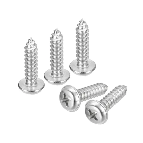 Vista 19 de uxcell ST3x6mm Phillips Pan Head Tornillo Autorroscante con Arandela, 100 piezas - Tornillo de madera de acero inoxidable 304 rosca completa (plata)
