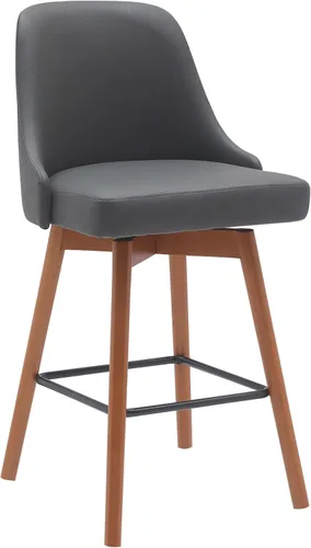 Vista 25 de Armen Living Sicily Modern Farmhouse Taburete giratorio de madera de nogal de 26 pulgadas de altura para encimera de isla de cocina, en piel Crema