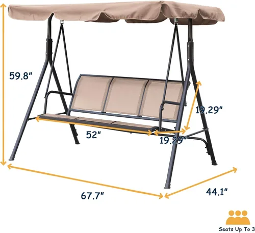 Vista 4 de Clihome Juego de columpios de lujo para porche al aire libre, columpios para 3 personas para columpios exteriores al aire libre para adultos, toldo