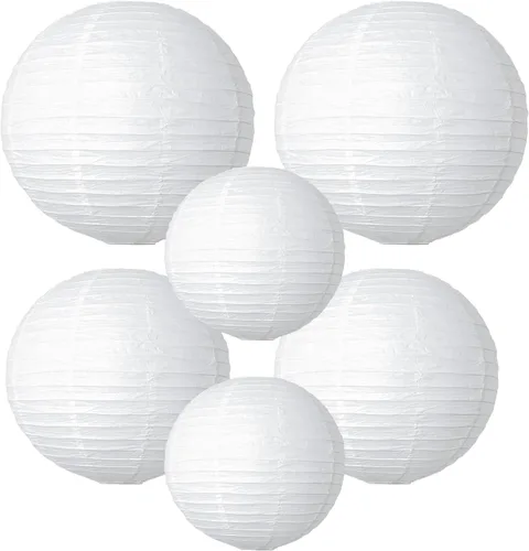 Vista 10 de Faroles de papel de pesca Bobber redondos, 12 linternas de papel colgantes rojas y blancas para pescadores, suministros de decoración de fiestas