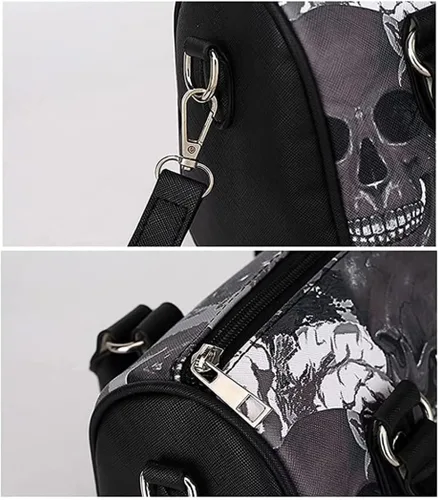 Vista 4 de Bolso de mano, bolso de mano con estampado de calavera, bolso de hombro para mujer, esqueleto de huesos, bolso de lona gótico, punk, bolso cruzado