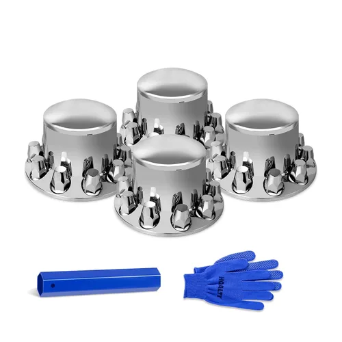 Vista 9 de Kit de cubierta de eje delantero de 2 cúpulas cromadas con cubiertas de tuerca de lengüeta de rosca de 32 mm/33 mm con tapas de buje removibles