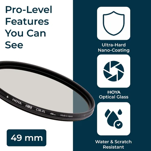 Vista 3 de Hoya HD3 HRT Polarizador circular – 1.929 in – Certificado para cámaras de 100 MP+ con tecnología de revestimiento nano ultra duro y película