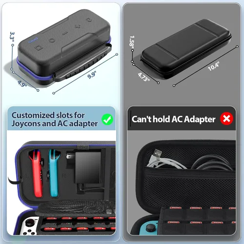 Vista 6 de Switch Carrying Case Compatible with Nintendo & OLED, Portable Switch Travel Carry Case Fit for Joy-Con and Adapter, Hard Shell Protective OLED