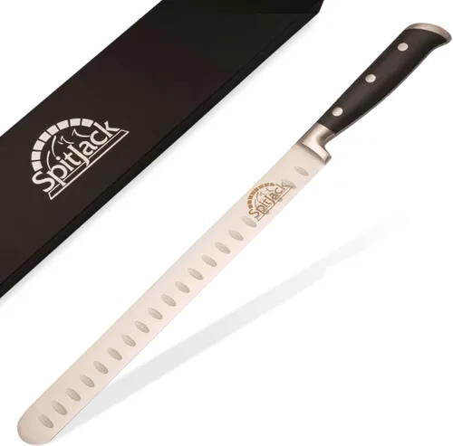 Vista 2 de SPITJACK Cuchillo de corte de pechuga ahumada para cortar carne y rebanar. Cuchillo de corte de 11 pulgadas y cuchillo de deshuesado curvado de 6