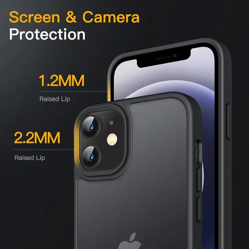 Vista 5 de JETech - Funda mate para iPhone 12/12 Pro, color negro Protección de grado militar, parte trasera mate esmerilada, acabado antihuellas, diseño a