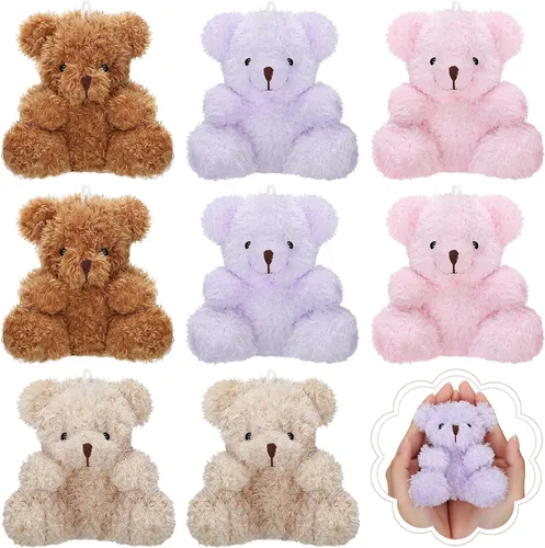 Vista 9 de Threan 8 piezas de mini osos de peluche de 4 pulgadas, pequeños osos de peluche a granel, juguetes de animales de peluche suaves, muñecos de oso