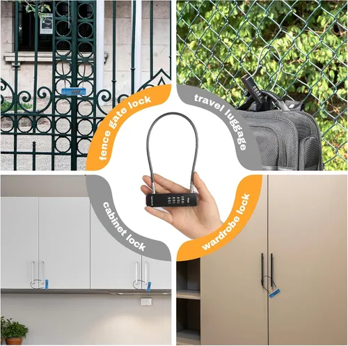 Vista 2 de Candado de cable con código, cerradura de combinación de 4 dígitos para puerta de valla al aire libre, equipaje de viaje, candado combinado