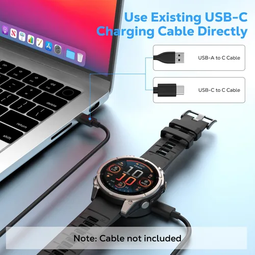 Vista 4 de Adaptador de cargador USB C MoKo compatible con Garmin Watch Negro