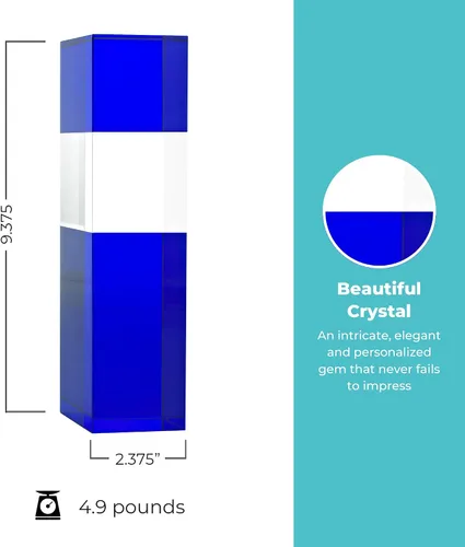 Vista 4 de Baudville Trofeo grabado – Cristal – Azul en la base – Premio para empleados – Grabado personalizado – Viene en caja de regalo