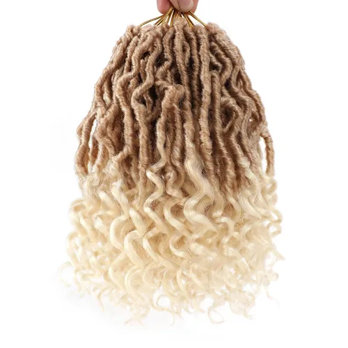 Vista 22 de Leeven 7 Paquetes Cabello Crochet Faux Locs con Puntas Rizadas 10 Pulgadas Pre-enrollado Goddess Locs Trenzas Crochet Cabello 84 Hebras Negro