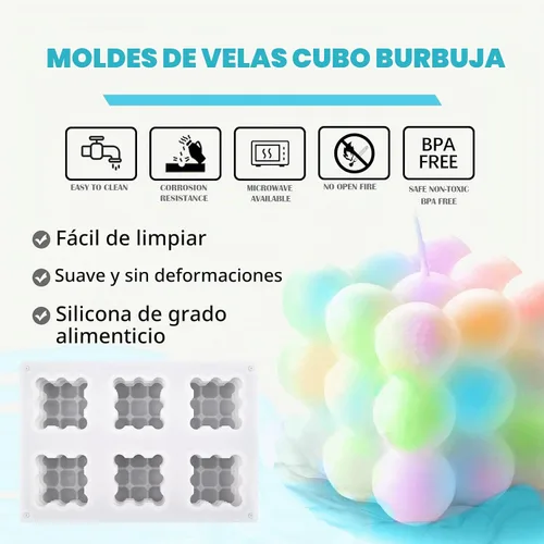 Vista 4 de Moldes de vela de burbujas 3D - Molde de cubo de silicona de 6 cavidades para hacer velas y jabón, molde de pastel de burbujas para hornear postres