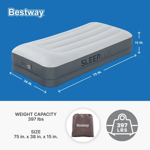 Vista 2 de SleepLux Colchón de aire tamaño individual súper suave y cómodo, protector resistente extra duradero con almohada integrada elevada de 15 pulgadas