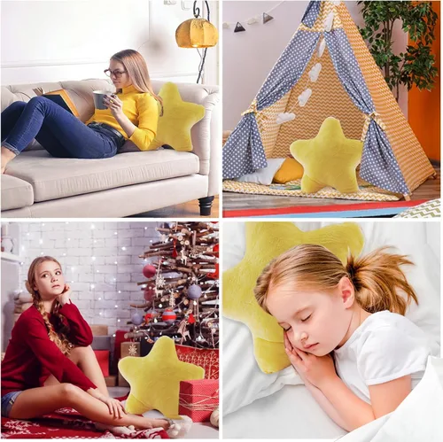 Vista 5 de Almohada de estrella de felpa suave en forma de estrella, cojín relleno de juguete, amarillo, 15.7 pulgadas