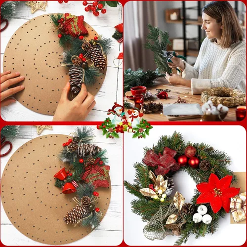 Vista 6 de Thyle 6 tableros redondos de corona con agujeros de madera para coronas de verano, tableros de flores, anillos de madera, suministros de marco