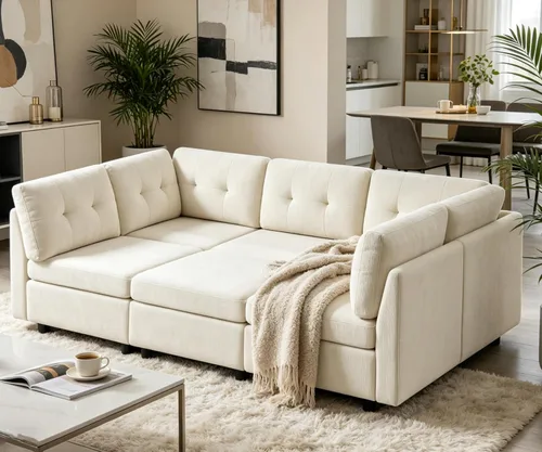 Vista 22 de VANOMi - Sofás seccionales de 6 plazas para sala de estar, sofá modular convertible de 118" en forma de nube, cómodos sofás de chenilla y sofás