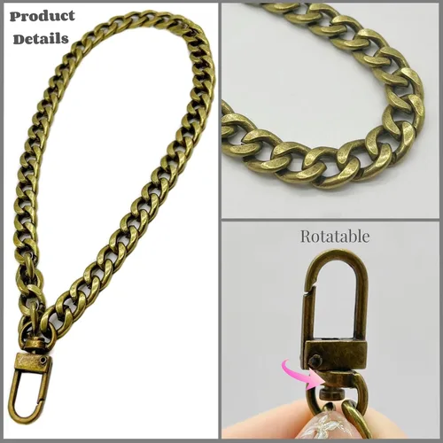 Vista 4 de WEICHUAN Cadena plana de hierro DIY de 8" - Correa de muñeca Cadena de muñeca Correas de bolso Cadenas de bolso Accesorios (Bronce) Correa