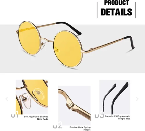 Vista 3 de Sunier Round Sunglasses Men Women Shades Polarized Hippie Retro Circle Sun Glasses