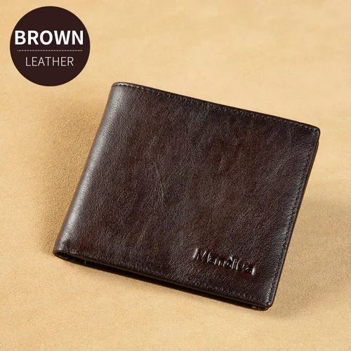 Vista 7 de Cartera de piel auténtica para hombre, con bloqueo RFID, plegable, elegante, con 2 ventanas de identificación, Marrón, Minimalista