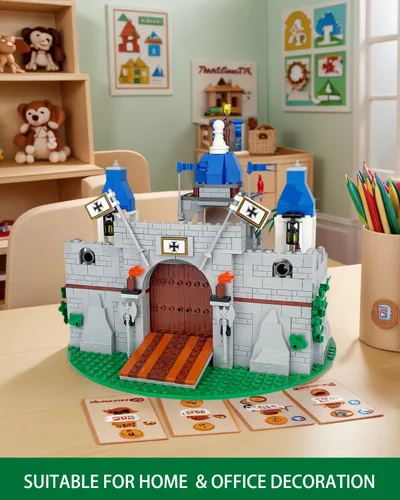 Vista 3 de Juego de bloques de construcción del castillo medieval de caballero - Viene con 12 figuras de caballeros, compatible con juguetes Lego Medieval Town