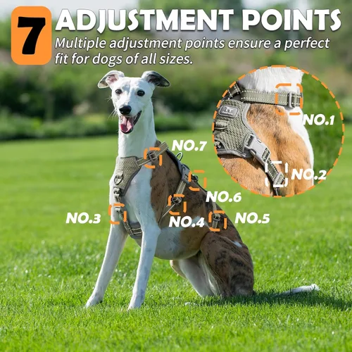 Vista 6 de Huntboo Arnés para perro a prueba de escapes, sin tirones, antideslizante, totalmente reflectante, diseño ajustable de 7 puntos para perros