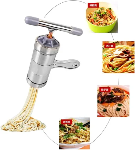 Vista 2 de Máquina de prensa manual de fideos de acero inoxidable DIY máquina de prensa de exprimidor de frutas máquina para hacer pasta con 5 moldes de fideos