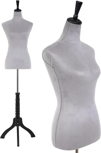 Vista 9 de HCY Maniquíes femeninos Torso forma de maniquí soporte para exhibición de 60 a 67 pulgadas de altura ajustable para coser base de madera, cuerpo