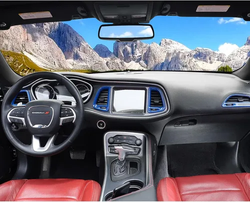 Vista 5 de Voodonala para Dodge Challenger 2015-2021, accesorio de recorte para salida de aire de la consola central (Azul, 4 piezas)