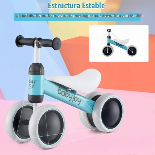 Vista 4 de BABY JOY Bicicleta de equilibrio, sin pedales, 4 ruedas, con asiento suave, como primer juguete de montar como regalo de cumpleaños, bicicleta