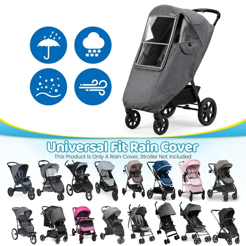 Vista 4 de Clear Stroller Rain Cover, Universal Fit, Side Ventilation, Gray