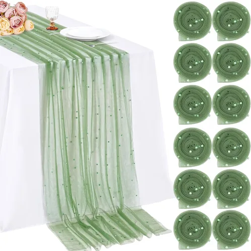 Vista 41 de LuoluoHouse Camino de Mesa de Perla para Centros de Mesa de Boda: Camino de Mesa de Perla de 10 pies, Decoración de Mesa de 29x120 Pulgadas de Tul