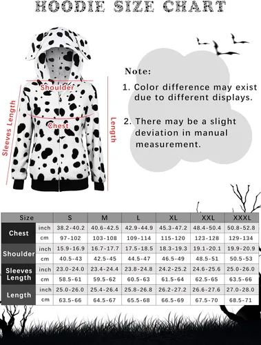 Vista 2 de AOTHSO Disfraz de sudadera con capucha de perro dálmatas para Halloween, sudadera con capucha suave con cremallera frontal con bolsillos, cola