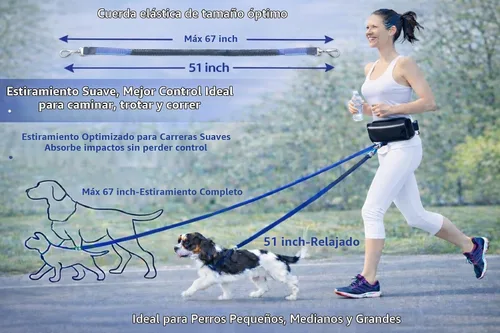 Vista 5 de Correa para perro manos libres con cinturón y bolsa grande con cremallera, correa de cintura para pasear perros, correr y senderismo, costuras Negro