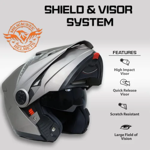 Vista 5 de Milwaukee Helmets Silver Ominous Dual Sport Advanced - Casco modular para motocicleta, aprobado por DOT, MPH9822DOT, pequeño