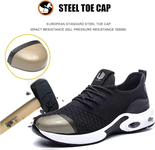 Vista 2 de LIWEGHT Zapatos de punta de acero para mujer, zapatos de seguridad ligeros para mujer, cómodos zapatos de punta de acero compuestos, zapatos