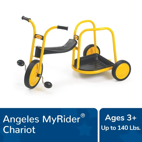 Vista 3 de Children's Factory MyRider Chariot Bike para hasta dos pasajeros, triciclo para niños a partir de 3 años, soporta hasta 140 libras, color amarillo